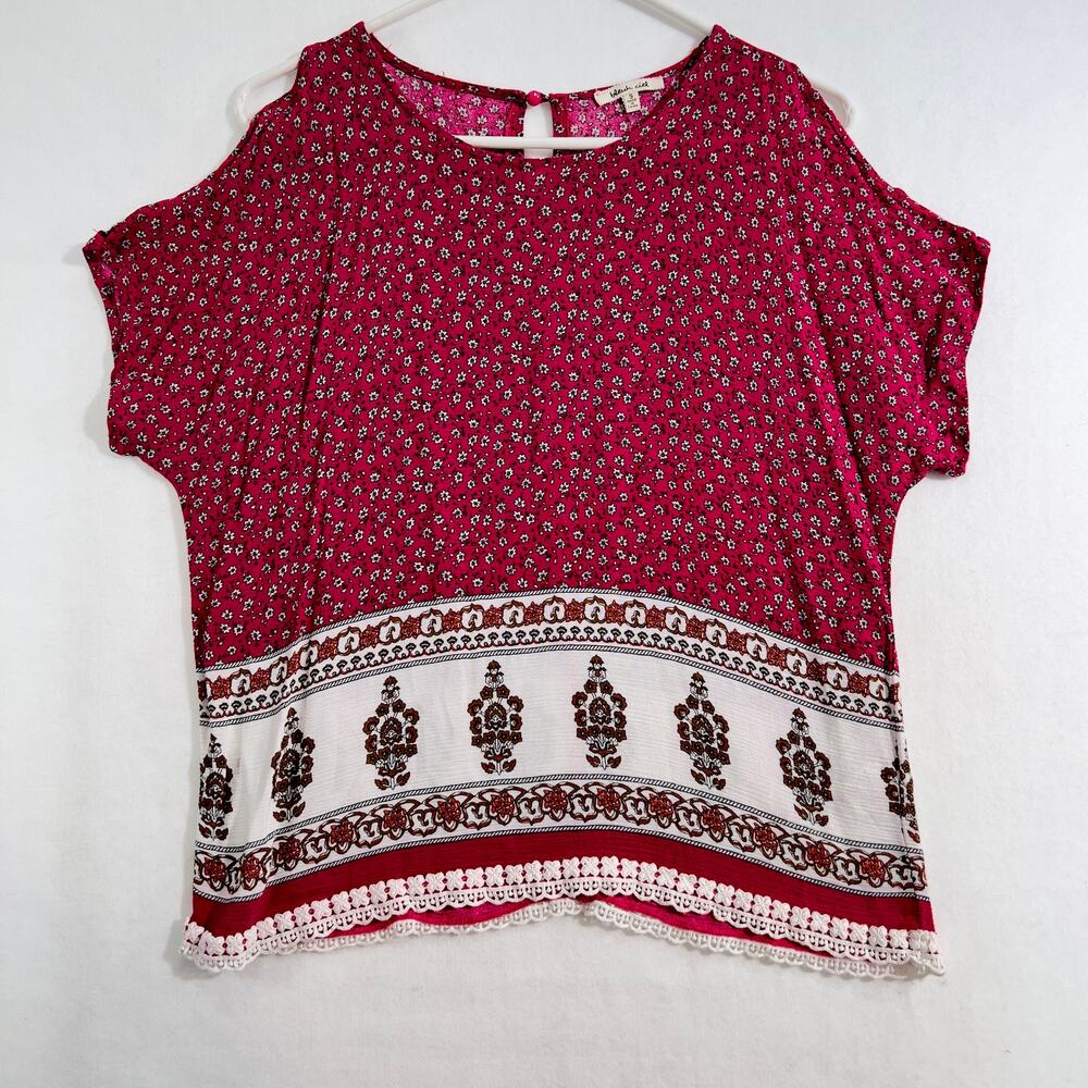 Bleuh Ciel Exposed Shoulder Blouse Woman S Floral Lace Trim Open Shoulder BOHO
